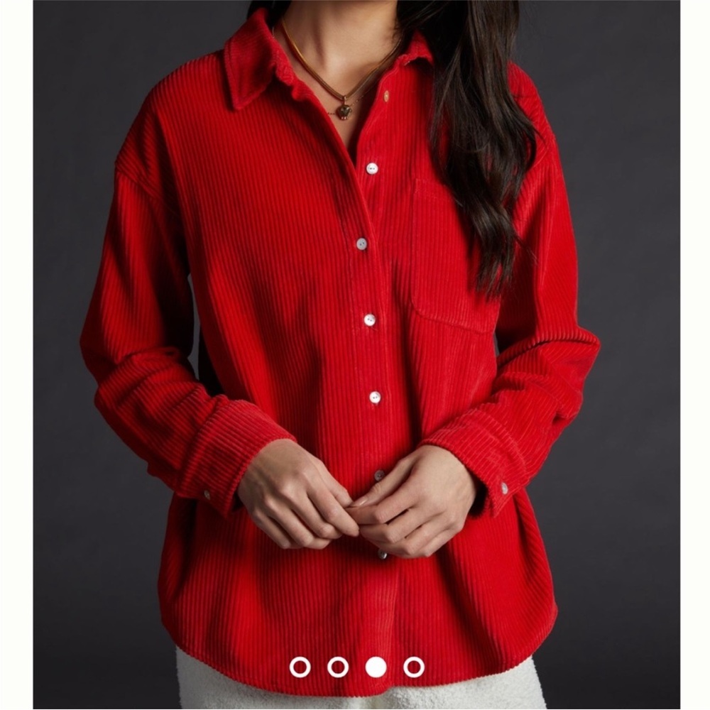 Donni Red Corduroy Long Sleeve Button Down Top Size XXS